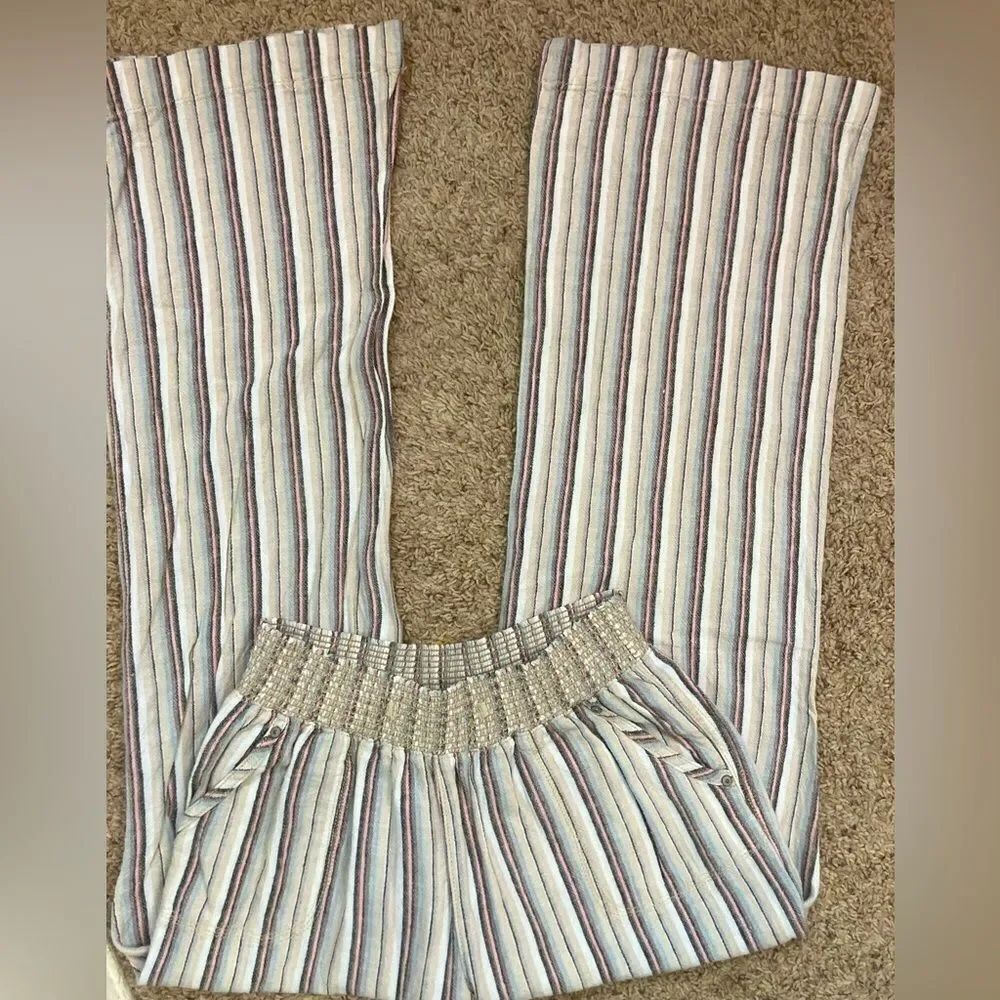 Beachy vibes Striped Wide leg high waist pants neutrals & pastels& pockets